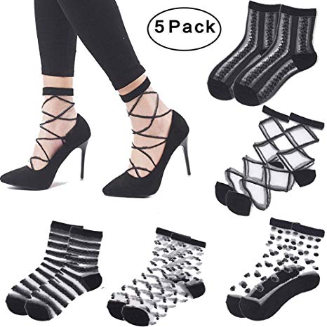 Fishnet Transparent Socks for Women - 5 Pairs of Mesh Ankle Socks, Short Stocking, Great Lace Socks Selection