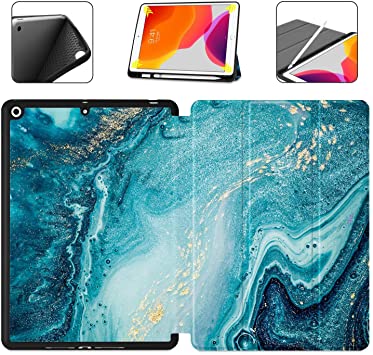 Dongke for iPad 10.2 Case, Trifold Smart Case with Pencil Holder for iPad 8th/7th Generation 10.2" 2020 2019 Release Auto Sleep/Wake Lightweight Stand Case, Abstract Ocean