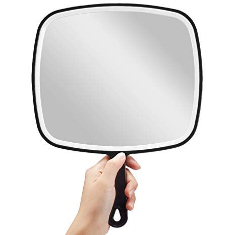 OMIRO Hand Mirror, Extra Large Black Handheld Mirror with Handle, 9" W x 12.4" L
