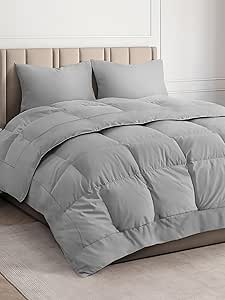 Queen Size, Light Gray Alternative Down Comforter - Warm, Lightweight, Luxury, & Breathable Hotel Quality Bedding Set - All Season Fluffy & Cozy Oversized Cooling Microfiber Duvet Insert Comforter