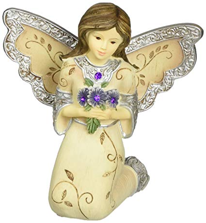 Elements February Monthly Angel Figurine, Includes Amethyst Birthstone, 3-Inch