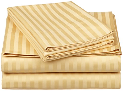 100% Egyptian Cotton 650 Thread Count Olympic Queen 4-Piece Sheet Set, Deep Pocket, Single Ply, Stripe, Gold