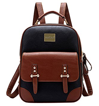 Tinksky® Women Backpack Shoulder Bag Travel Bag Ladies Leather Vintage School Bag (Vintage Black)