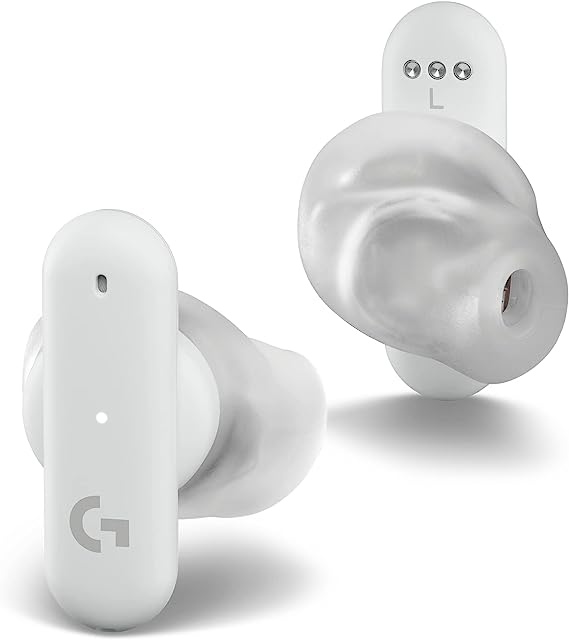 Logitech G FITS True Wireless Gaming Earbuds, Custom Molded Fit, Lightspeed   Bluetooth, Four Beamforming Microphones, PC, Mac, PS5, PS4, Mobile, Nintendo Switch - White