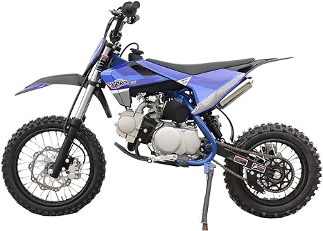 X-PRO 125cc Dirt Bike, Blue, 14" Front and 12" Rear Fat Tire, Steel Tube Frame, 4 Speed Transmission, Quicker Start, Cradle Type, Assembly Required