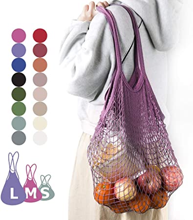 Reusable Produce Cotton Mesh Bag - SURDOCA Natural Cotton Net String Shopping Tote Bag,1PC