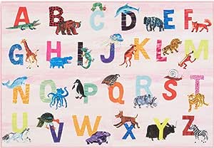 Eric Carle Elementary Pink Alphabet Kids Machine Washable Area Rug Pink/Blue, 6'6"x9'5"