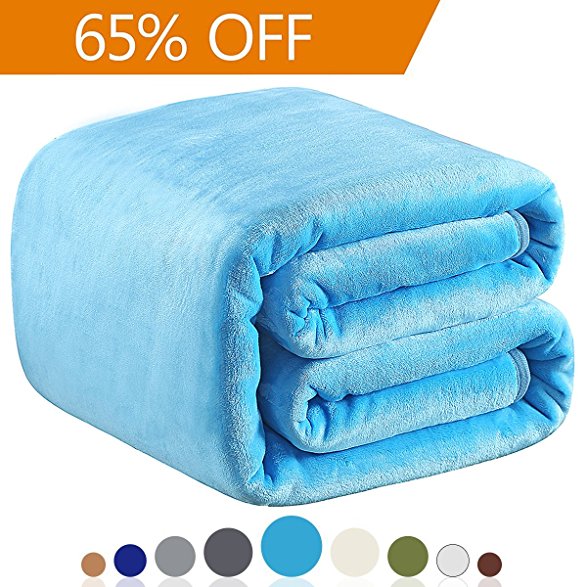 Polar Fleece Blankets Queen Size Light Blue for The Bed Extra Soft Brush Fabric Super Warm Sofa Blanket 90" x 90"(Lake Blue Queen)