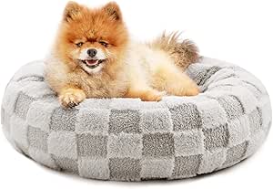 Love's cabin Round Donut Cat and Dog Cushion Bed, 20in Pet Bed for Cats or Small Dogs, Anti-Slip & Water-Resistant Bottom, Super Soft Durable Fabric Pet beds, Washable Luxury Cat & Dog Bed Grey Plaid