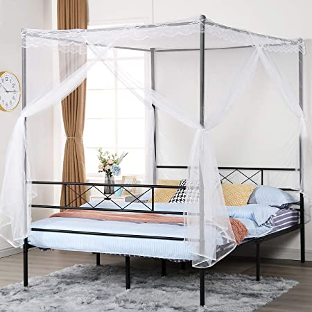 VECELO Metal Canopy Netting Bed Frame, Strong Firm Support & Easy Set up Structure/No Box Spring Needed (Black, Full)