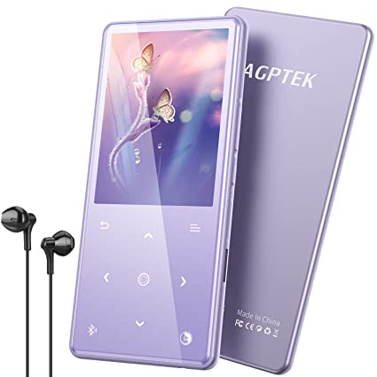 MP3 Player with Bluetooth 5.0, AGPTEK Portable Music Player with Speaker 2.4 Inch Large Screen 16GB Lossless Audio Player Support FM Radio Recordings Up to 128GB TFT Card, Purple
