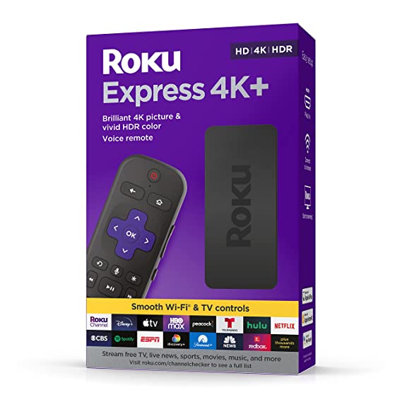 Roku Express 4K  2021 | Streaming Media Player HD/4K/HDR with Smooth Wireless Streaming and Roku Voice Remote with TV Controls, Includes Premium HDMI Cable