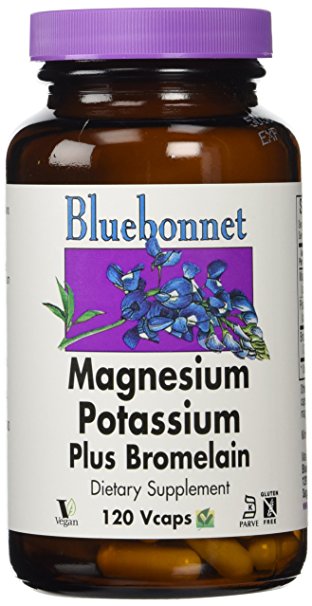 BlueBonnet Magnesium Potassium Plus Bromelain Vegetarian Capsules, 120 Count
