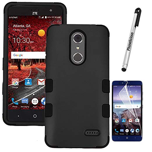 Phonelicious Tuff Case Series For ZTE BLADE SPARK Z971 [Heavy Duty] [Shock Absorption] [Drop Protection] Impact Phone Tuff Cover   Screen Protector & Stylus (ALL BLACK TUFF)