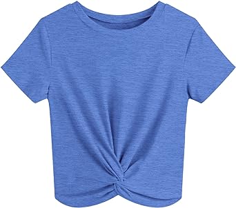 JINKESI Women's Summer Causal Short Sleeve Blouse Round Neck Crop Tops Twist Front Tee T-Shirt