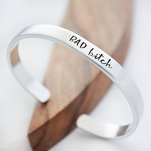Bad Bitch Hand Stamped Funny Cuff Bracelet Feminist Badass Girl Sarcastic Christmas Gift for Women