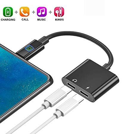 ACCGUYS USB Type C Audio Adapter - 2 in 1 Headphone Jack Splitter Adapter Compatible with Google Pixel 2/2XL/3/3XL, Huawei Mate 10 Pro/P20/P20 Pro and More,Dual Type C Connector for Fast Charging