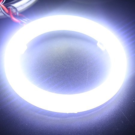Everbrightt 1-Pair White 70MM 60SMD COB LED Headlight Angel Eyes Bulb Halo Ring Lamp Light With Housing