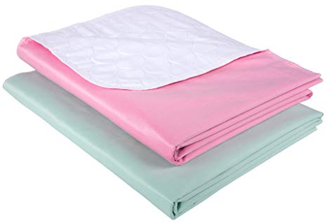 Waterproof Urinal Bed Pad, Mint Rose Reusable Cotton Sheet Protector and Incontinence Pad for Children and Adults (34" x 52" Inch (2 Pack))
