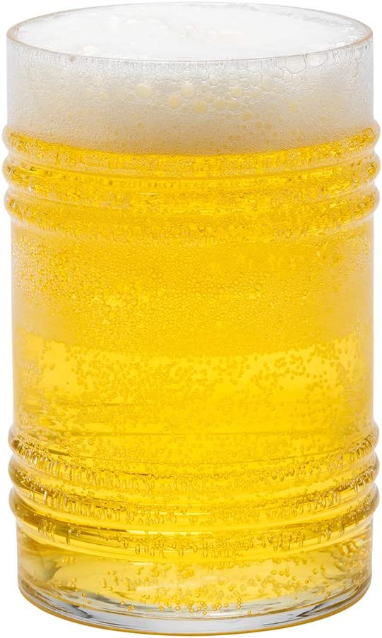 16 Ounce Beer Glasses, Set Of 6 Tin Can Shaped Pint Glasses - Fine-Blown, Tempered, Wide Rim, Dishwasher-Safe, Clear Glass Novelty Drinking Glasses, For Beers, Ales, or Cocktails - Restaurantware