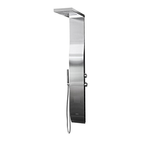 BOANN BNSPS927 Stainless Steel Rainfall/Waterfall Shower Panel System with Hand Shower and 2 Sets of 25 Jets, Brushed Stainless Finish