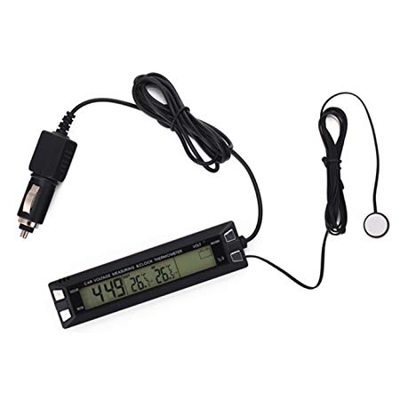 HDE Digital LCD Display Car Clock with Inside/Outside Temperature and Voltage Monitor