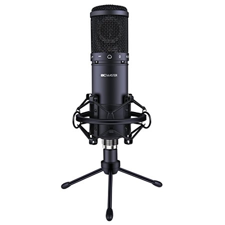 BC Master USB PC Condenser Microphone Recordings with stand, for PC Home Studio Skype FaceTime YouTube Google Voice Search Games, Compatible with Windows Mac, Cardioid - 1634USB large diaphragm, Black