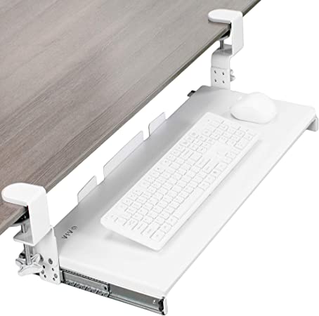 VIVO Large Under Desk Height Adjustable Ergonomic Keyboard Tray, C-clamp Mount System, 27 x 11 inch Slide-Out Platform Computer Drawer for Typing and Mouse Work, White (MOUNT-KB05HW)