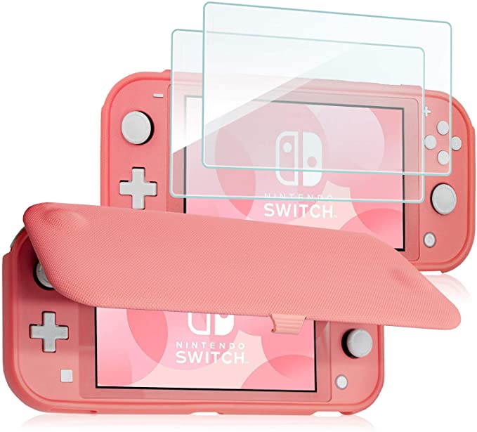 ProCase Nintendo Switch Lite Flip Cover with 2 Pack Tempered Glass Screen Protectors, Slim Protective Flip Case with Magnetically Detachable Front Cover for Nintendo Switch Lite 2019 -Coral