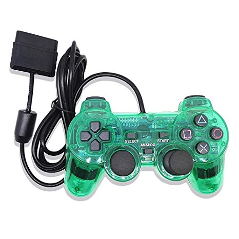 ElementDigital® Wired Game Gaming Controller for PS2, Transparent Purple Wired Game Pad Gamepad Console Joypad Controller Joysticks Compatible with PlayStation 2 (Green)