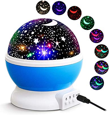 Kids Star Night Light, Roysmart Star Light 360-Degree Rotating Star Projector, Desk Lamp 4 LEDs 8 Colors Changing with USB Cable, Best for Children Baby Bedroom and Party Decorations (Blue)