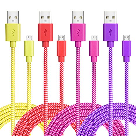 Micro USB Cable, Magic-T Braided USB Charger 6.6ft/2m A Male to Micro B Charging Cord for Samsung Galaxy S6, HTC M9,LG,G4(4 Pack)