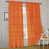 Elegant Comfort 2 Piece Solid SHEER PANEL with ROD POCKET - Window Curtain 60-inch width X 84-inch Length - Orange