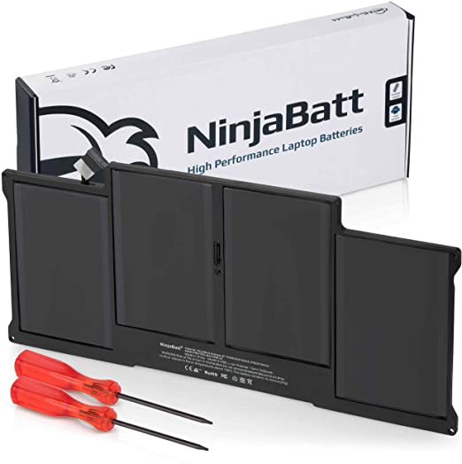 NinjaBatt Battery for Apple MacBook Air 13 Inch A1369 (Late 2010 Mid 2011) A1466 (Mid 2012 Mid 2013 Early 2014 Early 2015 2017) A1496 A405 A1377 MJVE2LL/A - Higher Capacity [7200mAh/55Wh/7.6V]