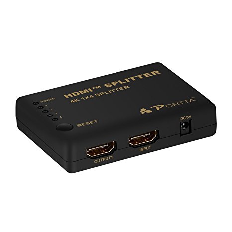 Portta HDMI Splitter v1.4 4 Port 1x4 with 340MHz and 4k x 2k support Full 3D Uncompressed Compressed Audio