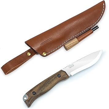 BPS Knives HK1 CSHF - Handmade Carbon Steel Knife with Firestarter - Fixed-Blade Full Tang Hunting Knife - Camping Bushcraft Knife With Leather Sheath - Scandinavian Camp Knife