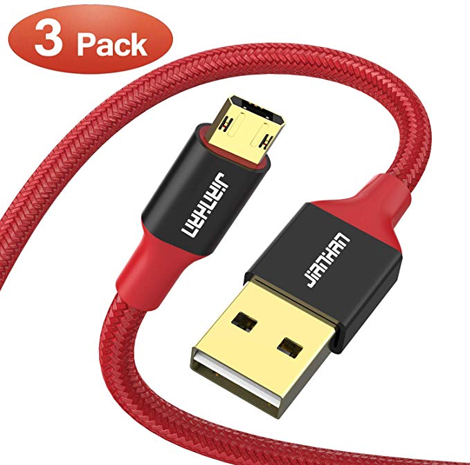 JianHan Reversible Micro USB Cable, [3-Pack 0.5/1/2m] Braided Micro USB Charging Cable for Samsung Galaxy S7 S6 J7 Edge,Note 5,LG G3 G4,Kindle,Xbox,PS4,Nexus,Motorola,Android Phones (Red)