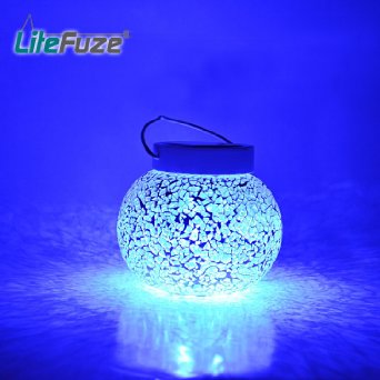 LiteFuze Mosaic Glass Rechargeable Solar Lamp Outdoor Garden Light - Blue