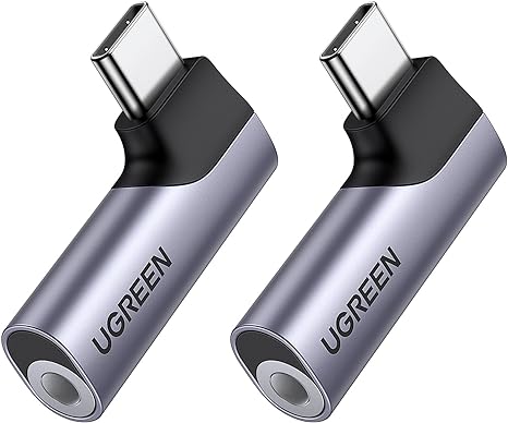 UGREEN 2Pack USB C to 3.5mm Jack DAC Type C Headphone Adapter Angled Aux Mic Audio Dongle Compatible with Galaxy S23 Ultra S22 S21 FE iPhone 15 Pro Max/iPad Pro/Air/Mini 6 Pixel 8/7/6 Oneplus 11(Grey)