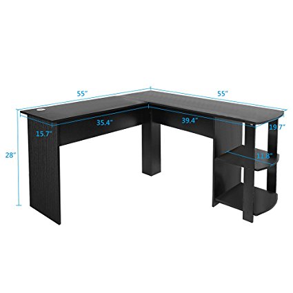 Modern L-Shaped Desk with Large Desktop Workstation for Home and Office with Side Shelf