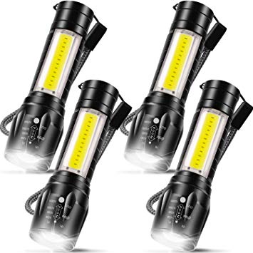 4 Pieces USB Rechargeable Flashlight 3 Modes, Bright LED Handheld Flashlight with COB Side Lights Portable Flashlights for Camping, Hiking, Emergency and Daily Use