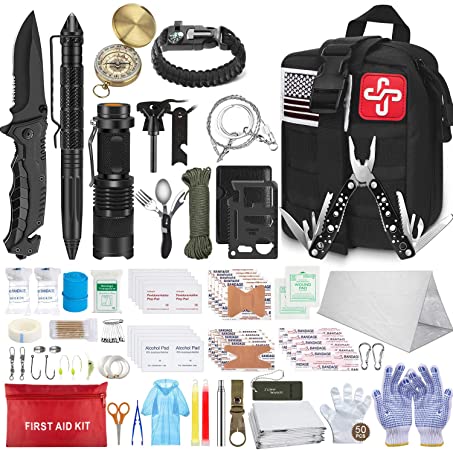 152Pcs Emergency Survival Kit and First Aid Kit, Professional Survival Gear Tool with Tactical Molle Pouch and Emergency Tent for Earthquake, Outdoor Adventure, Camping, Hiking, Hunting