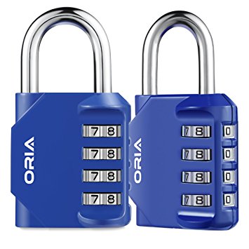 ORIA Combination Lock, 4 Digit Combination Padlock for School, Employee, Gym & Sports Locker, Case, Toolbox, Fence, Hasp Cabinet & Storage - Blue and 2 Pack