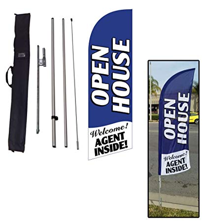6.5ft Real Estate Open House Feather Banner Flag - INCLUDED CARRY BAG, POLE KIT, and HARDWARE - LIMITED TIME OFFER