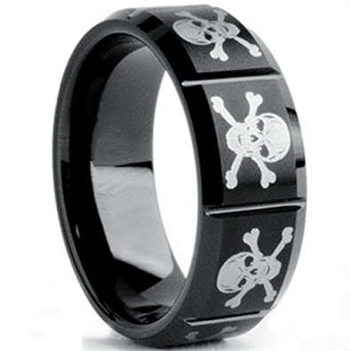 King Will 8MM Black Tungsten Metal Ring Men's Alternating Skull Head Wedding Band Beleved Edge 7-14