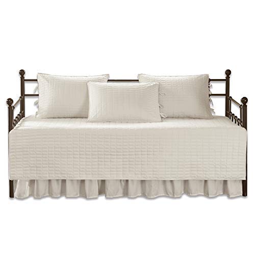 Comfort Spaces Kienna Soft Microfiber Solid Blush Stitched Pattern 5 Piece Quilt Daybed Bedding Sets, 75"x39", Ivory