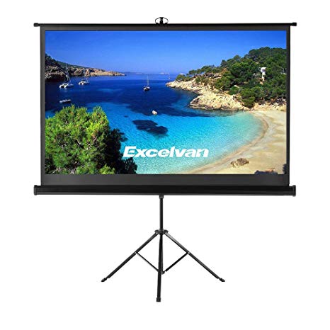 Excelvan Projector Screen with Stand, Indoor Outdoor Portable 100 Inch Diagonal HD 16:9 Projection Screen Adjustable Strong Tripod Base Legs Wrinkle-Free Design Includes Carry Bag