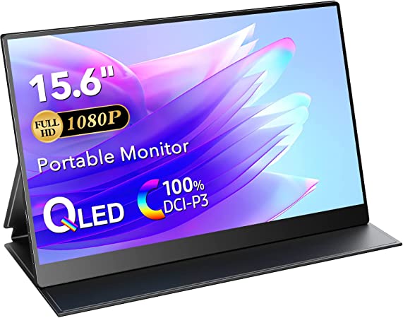 QLED Portable Monitor 15.6 Inch, Newsoul 100% DCI-P3 500nit 10bit FHD 1080P Portable Gaming Monitor for Laptop, USB C External Monitor with Stand & Smart Case, for MacBook Pro PC Phone Xbox Switch