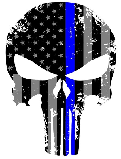 Punisher Skull 5.5 x 4 Inch Tattered Subdued Us Flag Reflective Decal with Thin Blue Line