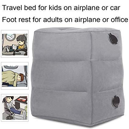 KAILEFU Travel Foot Rest Pillow, Inflatable Adjustable Height Footrest Pillow for Foot Rest on Airplanes,Car, Train, Office, Airplane Bed for Kids/Toddler to Lay Down or Sleep on Long Flights (Grey)